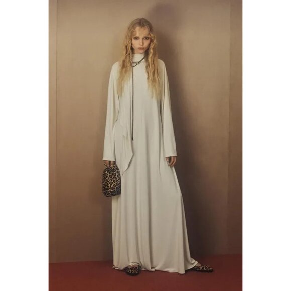 Zara Kate Moss Womens Scarf Maxi Dress M L Beige Ecru Flare Hem 9574/119 NWD - Picture 1 of 16